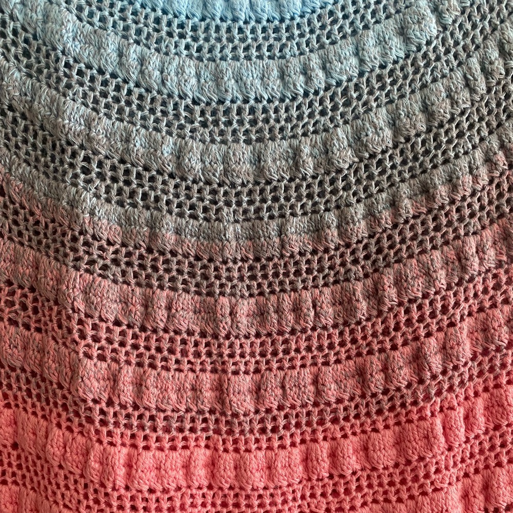 Women Handmade Crochet Blue Pink Ombré Multicolor Short Sleeve Boho Top No Size - Picture 6 of 6